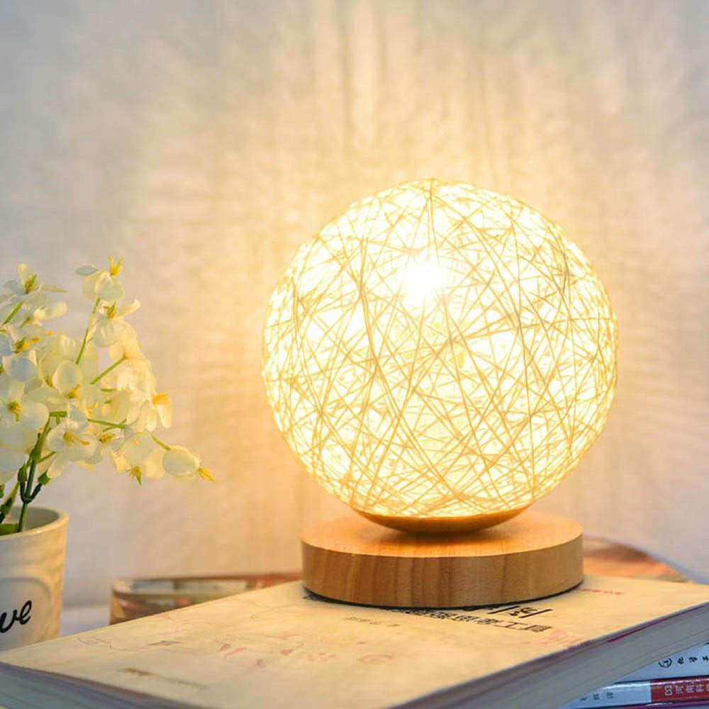 Wood Table Lamp Wood Decorative Bedside Moon Lamp USB Charger