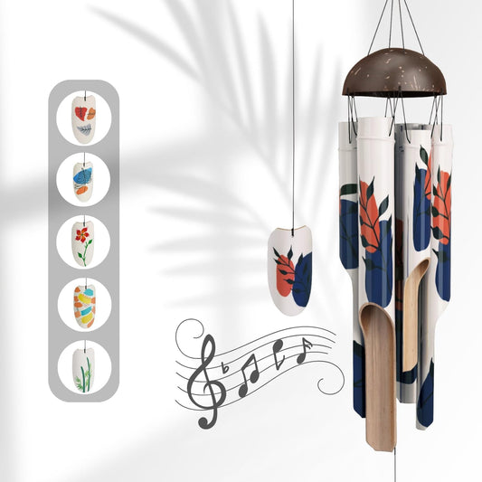 Bamboo Wind Chimes 45" Hand Painted Art Garden Decor Housewarming